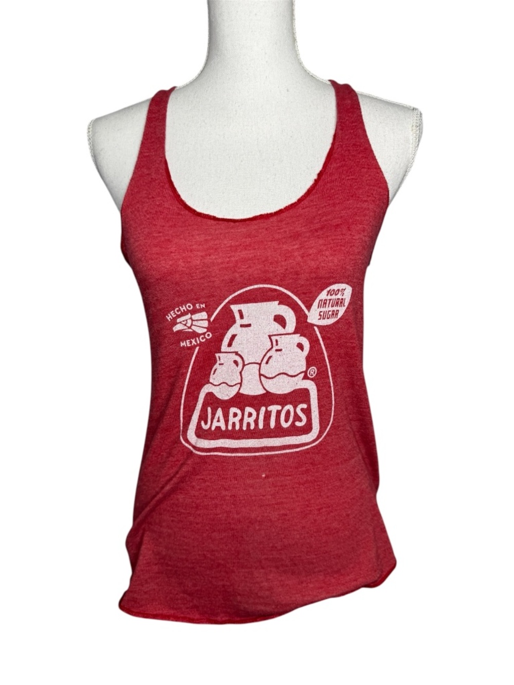 Red Jarritos brand tank top featuring a graphic design‎ for the Mexican Soda
